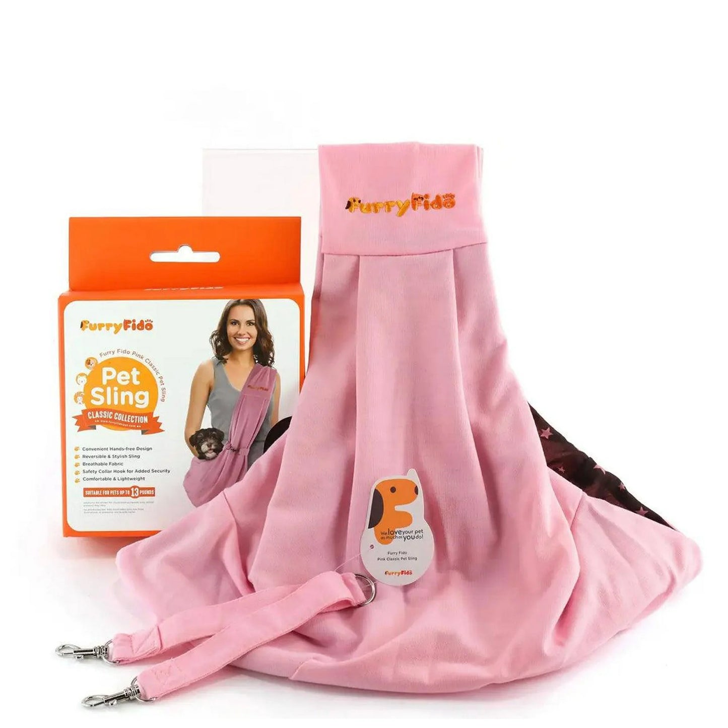 Furry Fido Classic Pet Sling - Pink Reversible Slings